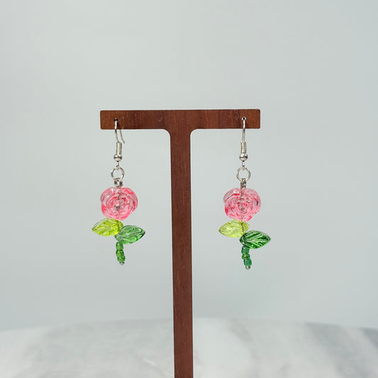 Rose Blossom Charm Glass Earrings