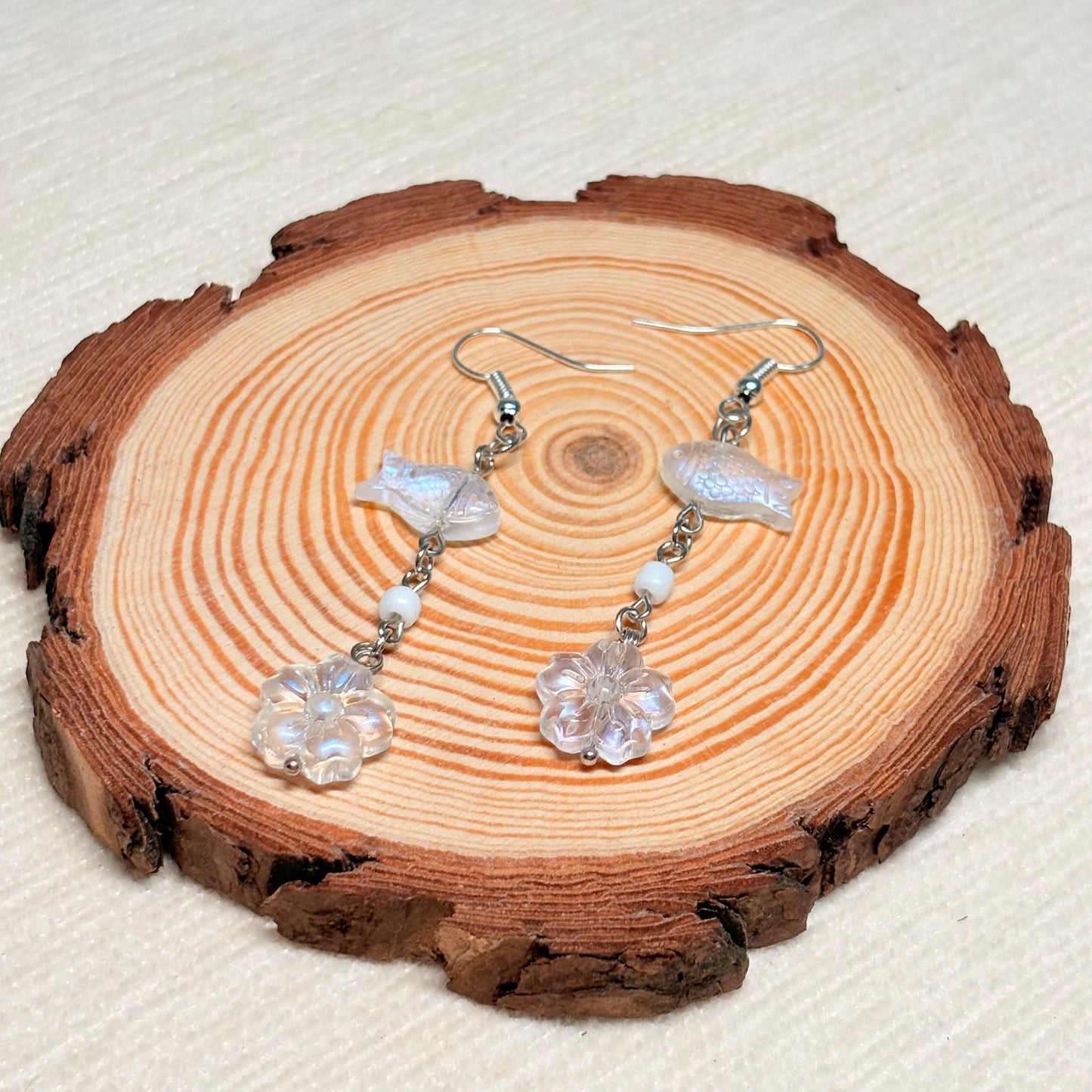 Clear Bloom & Fish Glass Earrings
