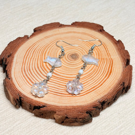 Clear Bloom & Fish Glass Earrings