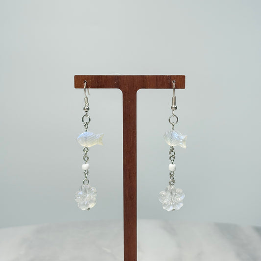 Clear Bloom & Fish Glass Earrings