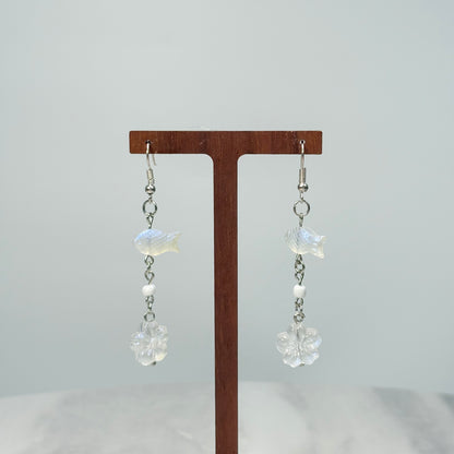 Clear Bloom &amp; Fish Glass Earrings
